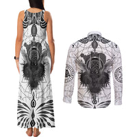 Mystic Valknut and Viking Circle Couples Matching Tank Maxi Dress and Long Sleeve Button Shirts with Twin Raven Accents - Wonder Print Shop