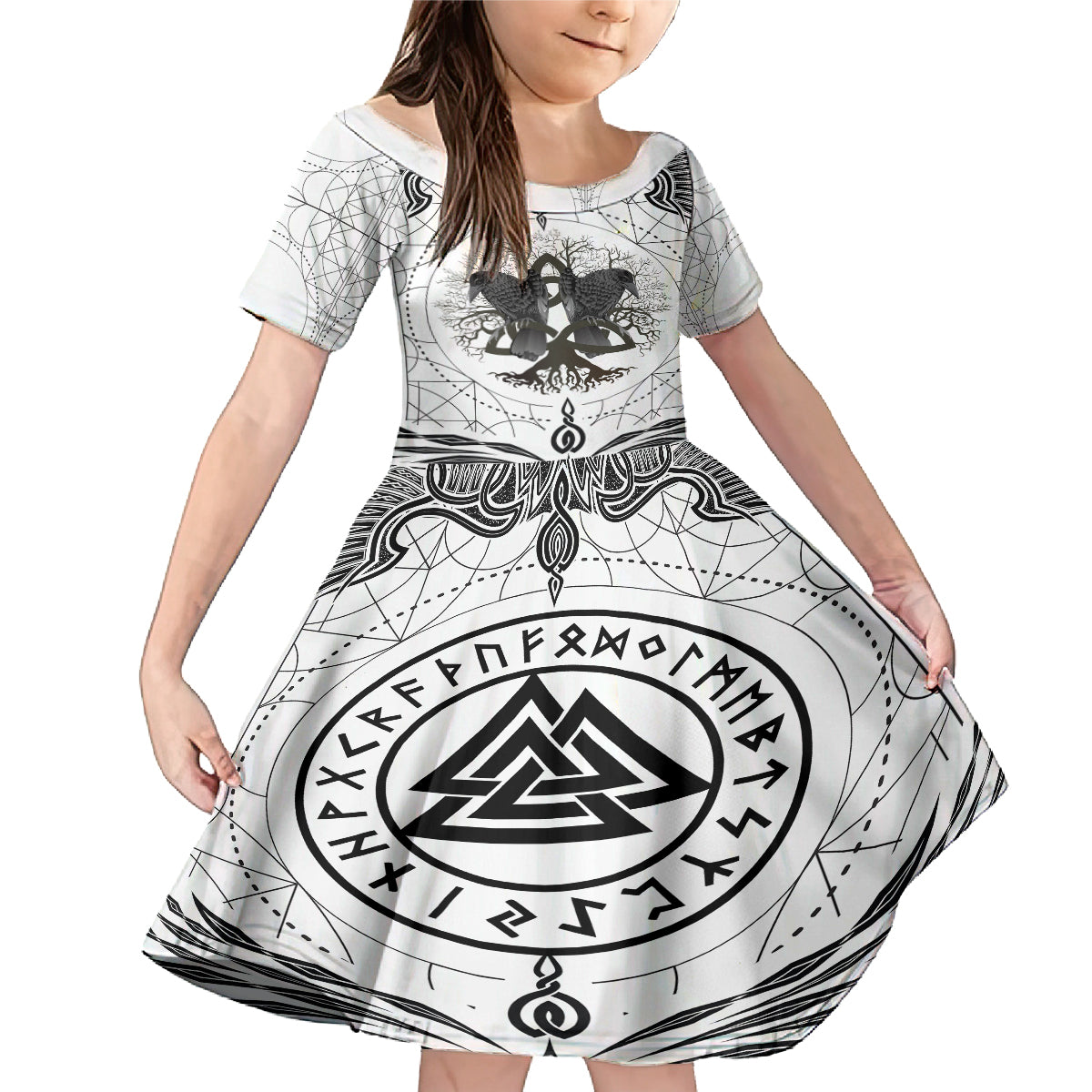 Mystic Valknut and Viking Circle Family Matching Mermaid Dress and Hawaiian Shirt with Twin Raven Accents - Wonder Print Shop