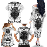 Mystic Valknut and Viking Circle Family Matching Off Shoulder Long Sleeve Dress and Hawaiian Shirt with Twin Raven Accents - Wonder Print Shop