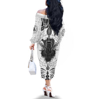 Mystic Valknut and Viking Circle Family Matching Off Shoulder Long Sleeve Dress and Hawaiian Shirt with Twin Raven Accents - Wonder Print Shop