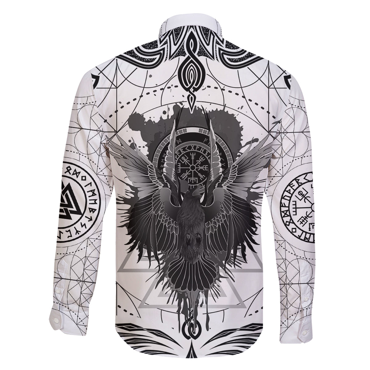 Mystic Valknut and Viking Circle Family Matching Off Shoulder Maxi Dress and Hawaiian Shirt with Twin Raven Accents - Wonder Print Shop