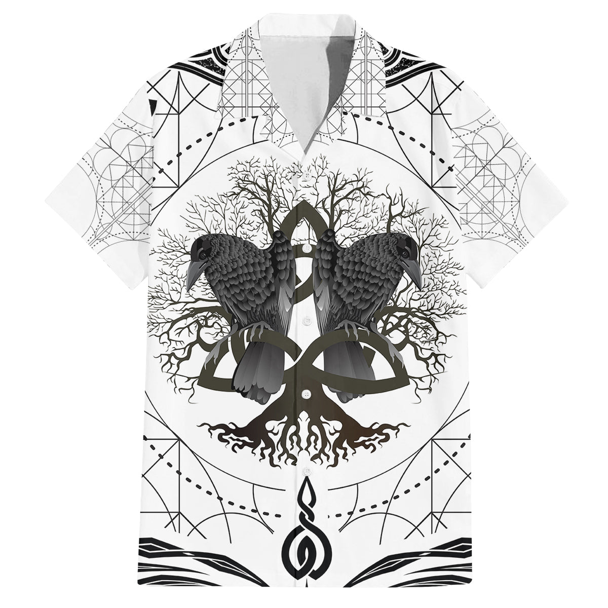 Mystic Valknut and Viking Circle Family Matching Off Shoulder Short Dress and Hawaiian Shirt with Twin Raven Accents - Wonder Print Shop