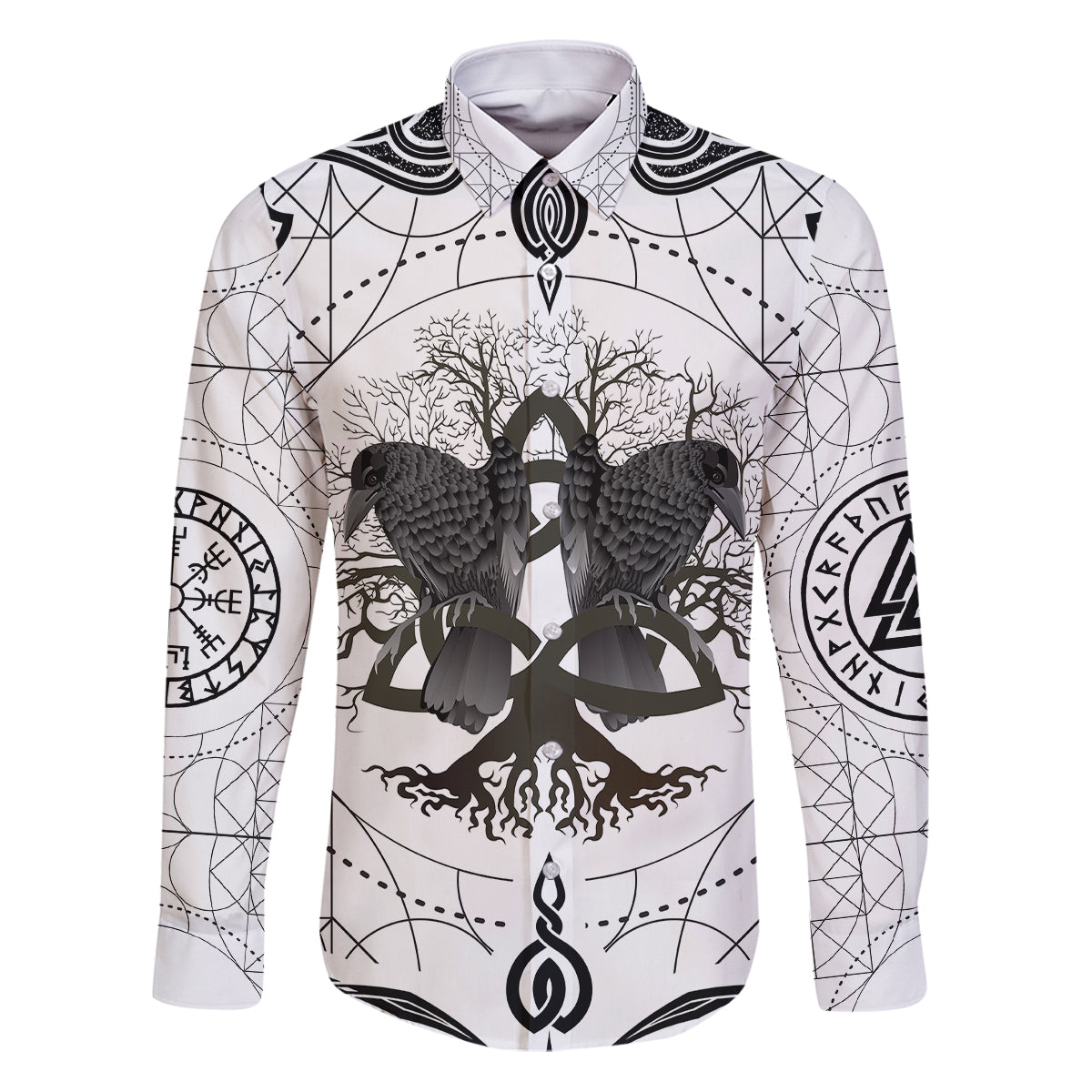 Mystic Valknut and Viking Circle Family Matching Puletasi Dress and Hawaiian Shirt with Twin Raven Accents - Wonder Print Shop
