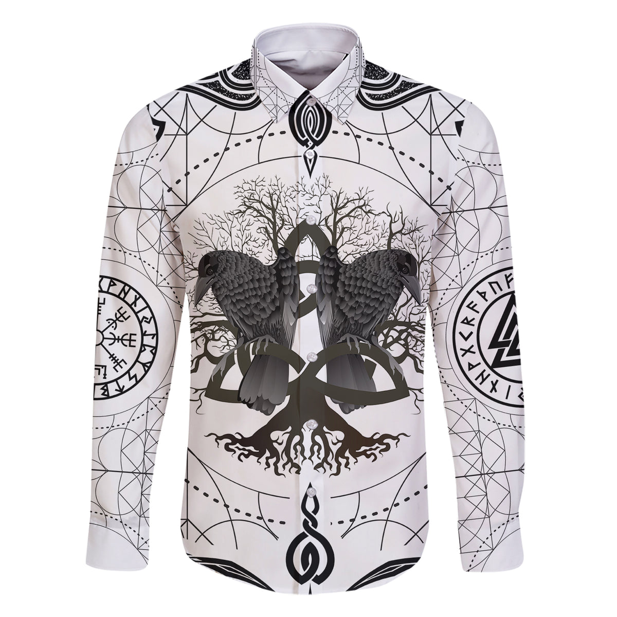Mystic Valknut and Viking Circle Family Matching Short Sleeve Bodycon Dress and Hawaiian Shirt with Twin Raven Accents - Wonder Print Shop