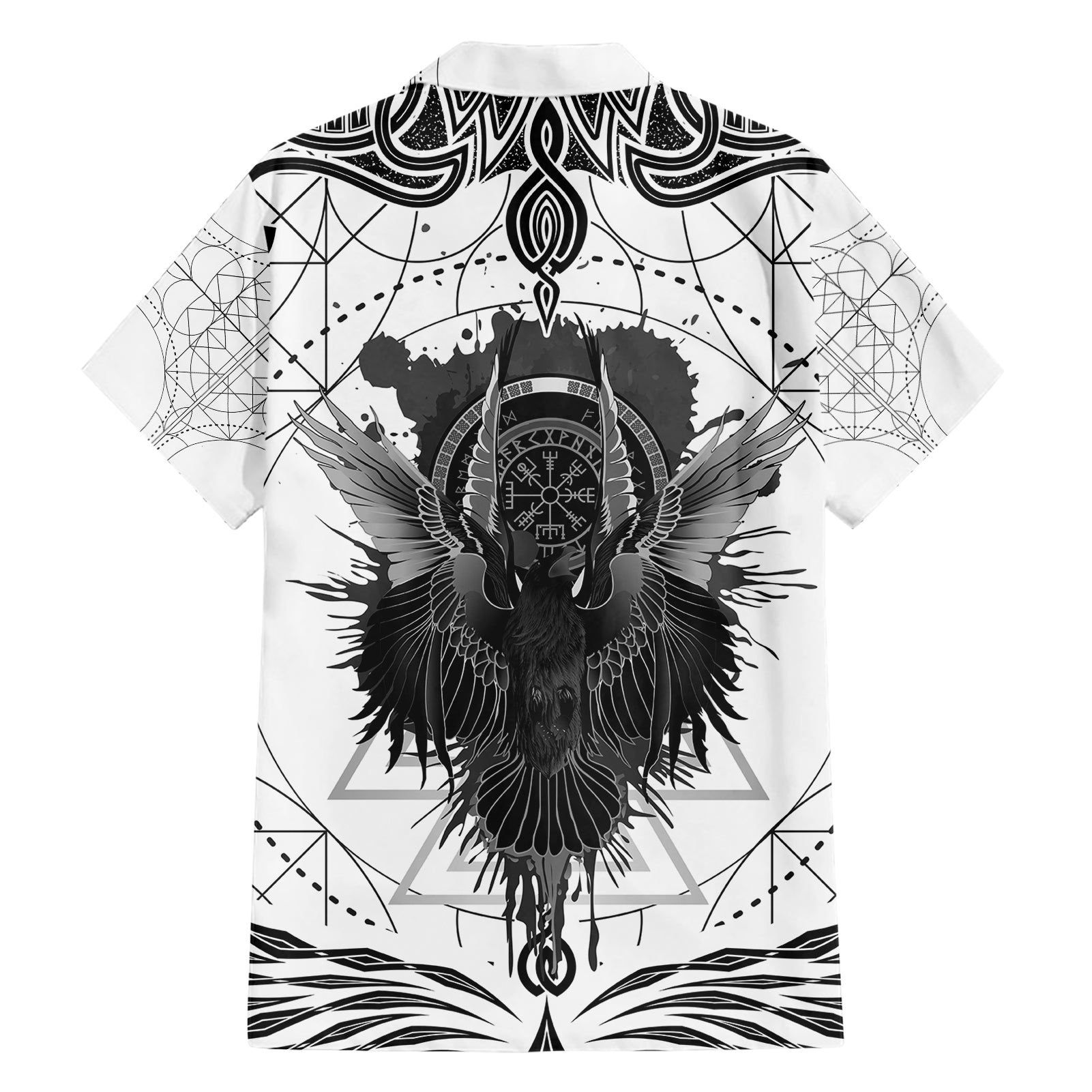 Mystic Valknut and Viking Circle Hawaiian Shirt with Twin Raven Accents - Wonder Print Shop