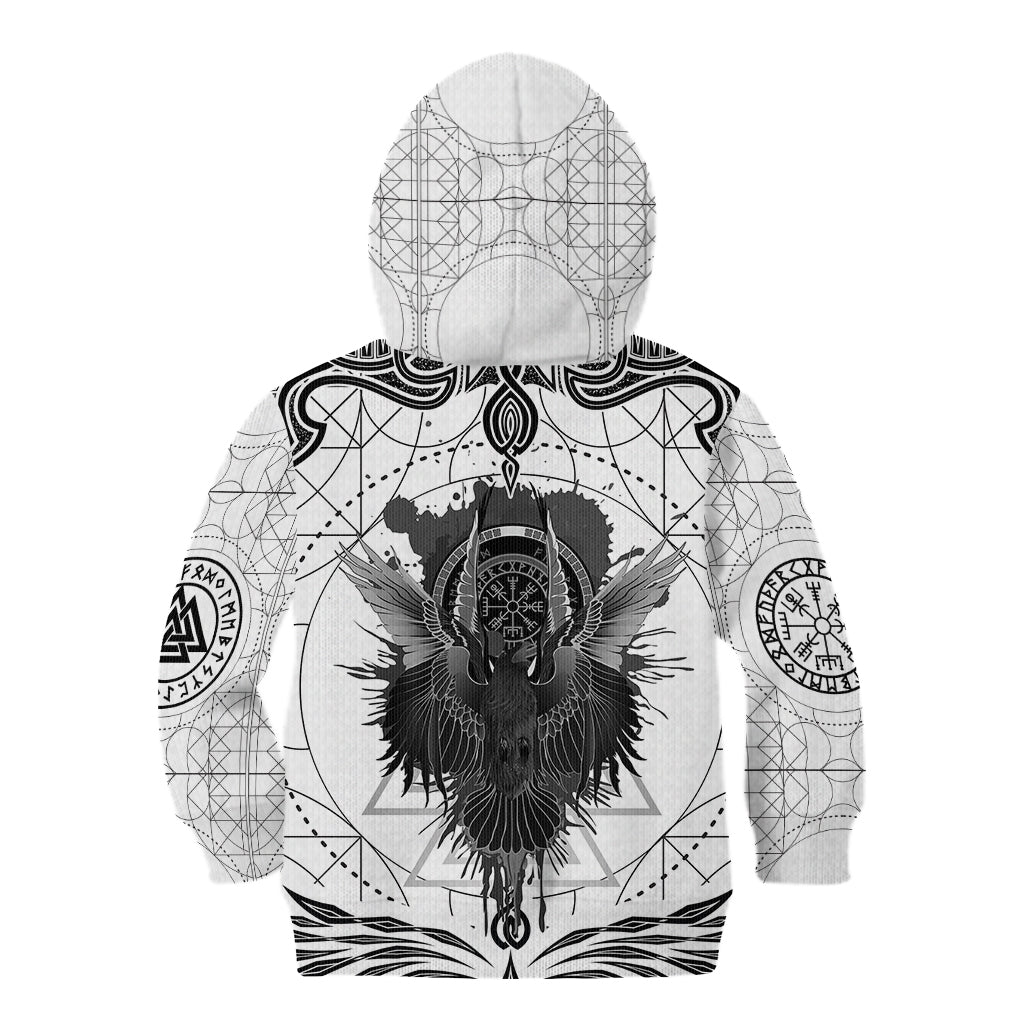 Mystic Valknut and Viking Circle Kid Hoodie with Twin Raven Accents - Wonder Print Shop