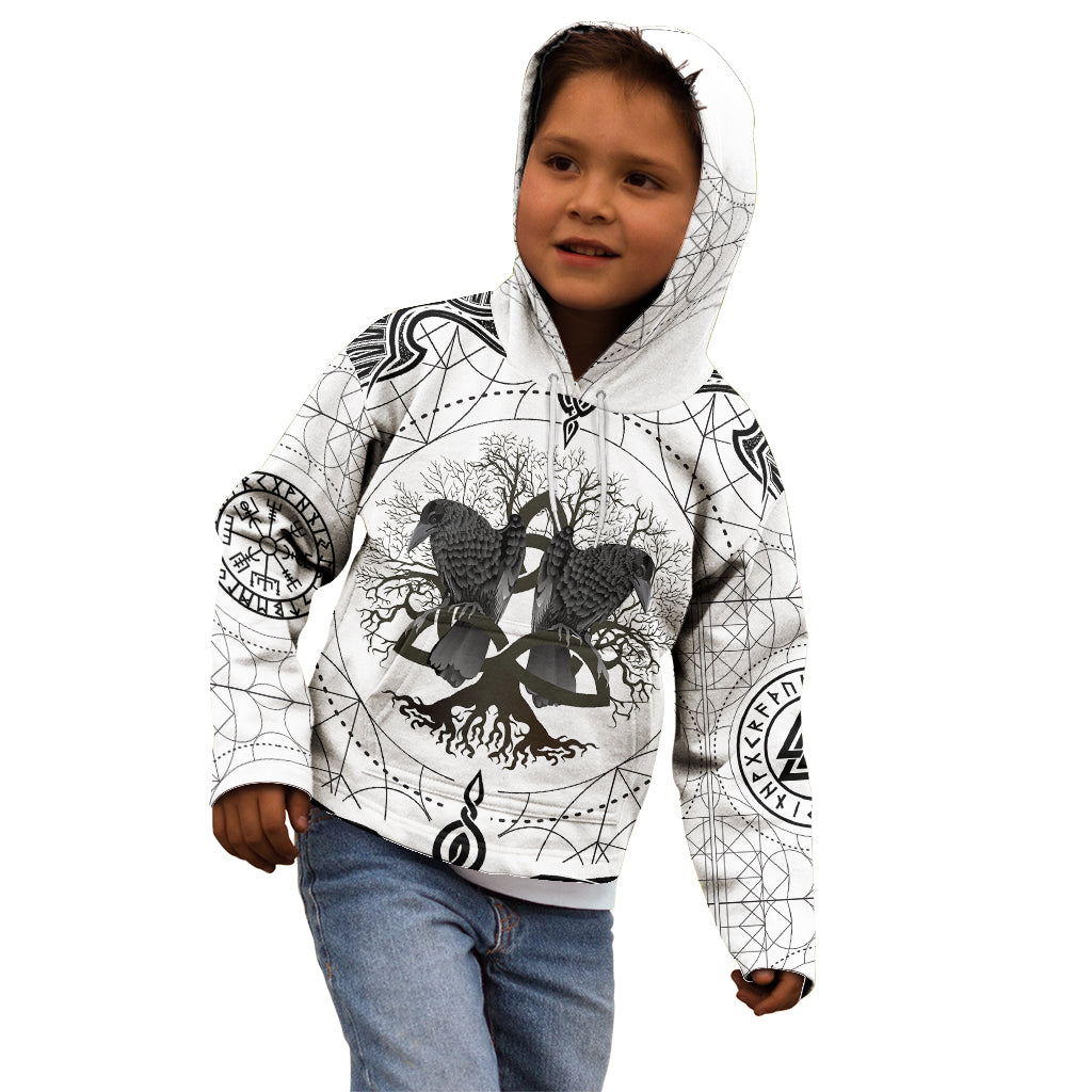 Mystic Valknut and Viking Circle Kid Hoodie with Twin Raven Accents - Wonder Print Shop