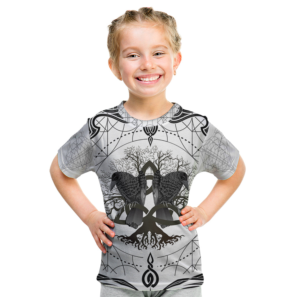 Mystic Valknut and Viking Circle Kid T Shirt with Twin Raven Accents - Wonder Print Shop