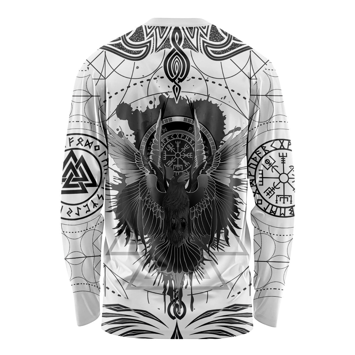 Mystic Valknut and Viking Circle Long Sleeve Shirt with Twin Raven Accents - Wonder Print Shop