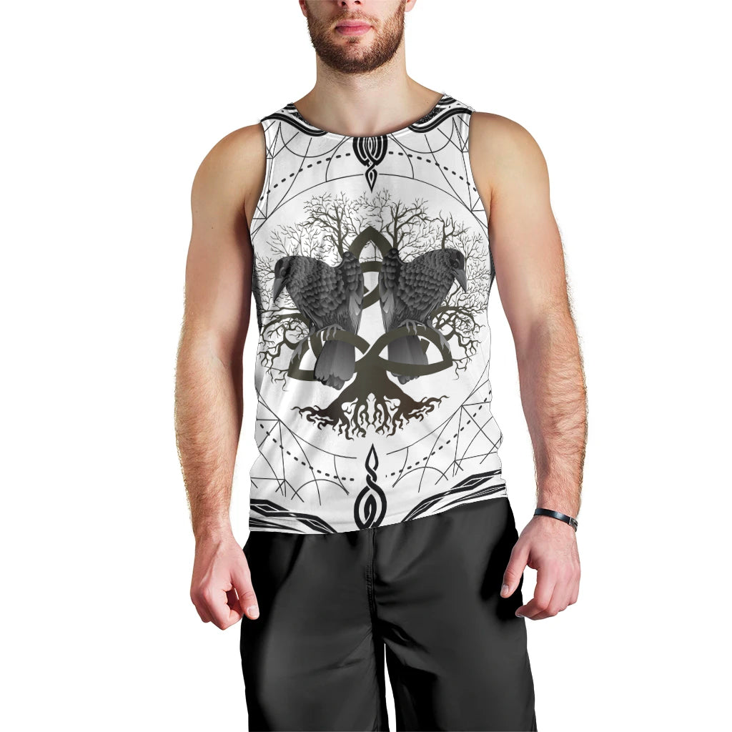 Mystic Valknut and Viking Circle Men Tank Top with Twin Raven Accents - Wonder Print Shop