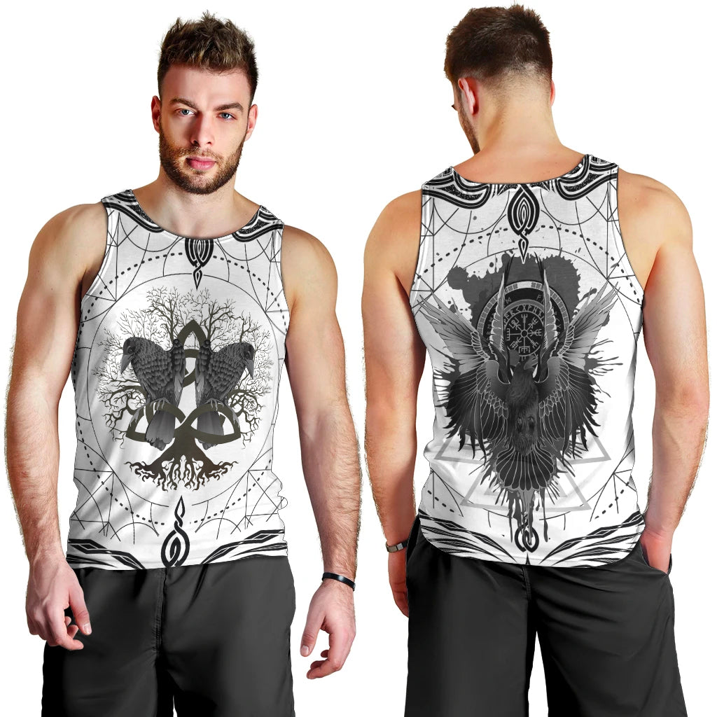 Mystic Valknut and Viking Circle Men Tank Top with Twin Raven Accents - Wonder Print Shop