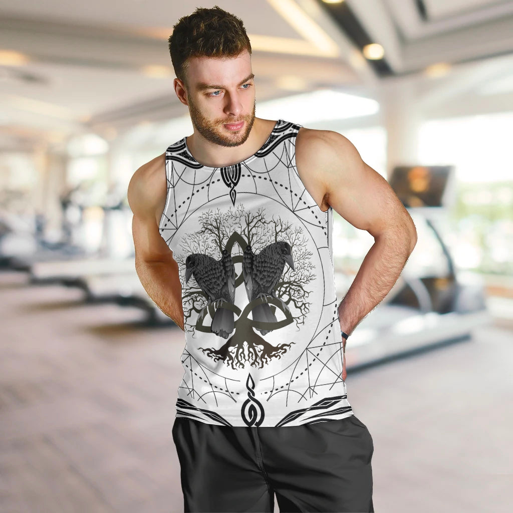 Mystic Valknut and Viking Circle Men Tank Top with Twin Raven Accents - Wonder Print Shop