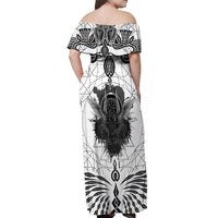 Mystic Valknut and Viking Circle Off Shoulder Maxi Dress with Twin Raven Accents - Wonder Print Shop