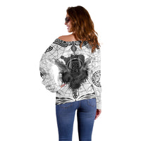 Mystic Valknut and Viking Circle Off Shoulder Sweater with Twin Raven Accents - Wonder Print Shop
