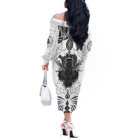 Mystic Valknut and Viking Circle Off The Shoulder Long Sleeve Dress with Twin Raven Accents - Wonder Print Shop