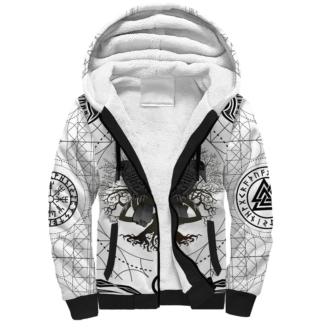 Mystic Valknut and Viking Circle Sherpa Hoodie with Twin Raven Accents - Wonder Print Shop
