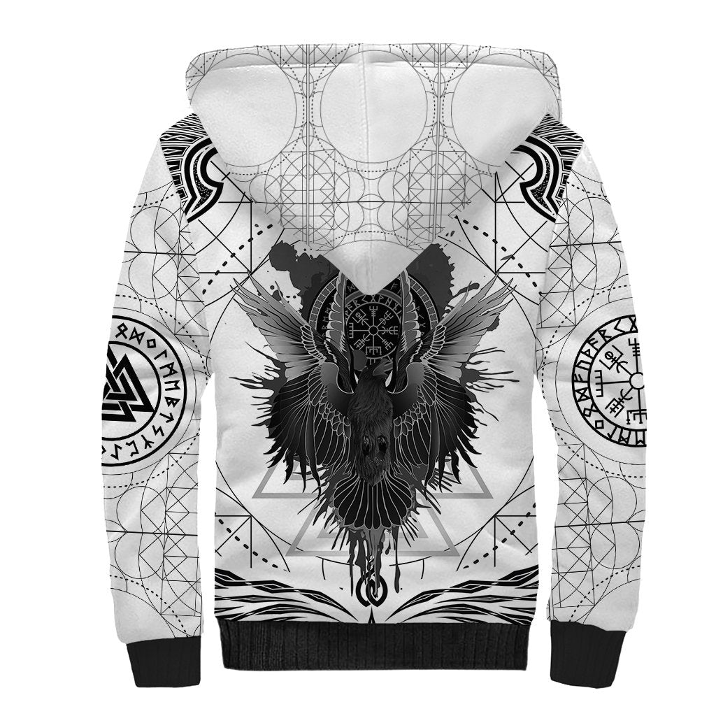 Mystic Valknut and Viking Circle Sherpa Hoodie with Twin Raven Accents - Wonder Print Shop