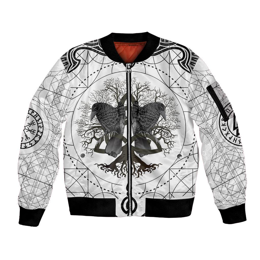 Mystic Valknut and Viking Circle Sleeve Zip Bomber Jacket with Twin Raven Accents - Wonder Print Shop