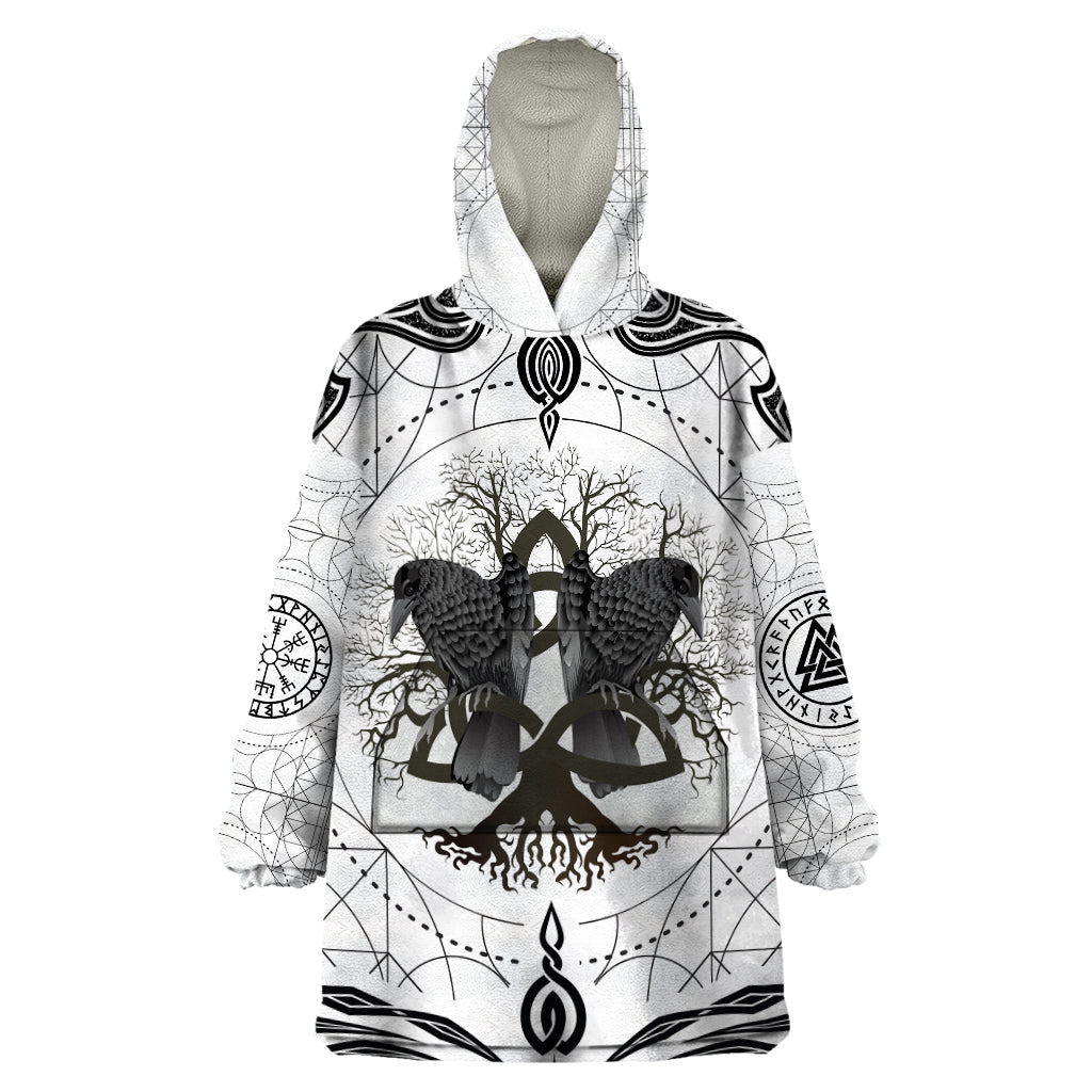 Mystic Valknut and Viking Circle Wearable Blanket Hoodie with Twin Raven Accents - Wonder Print Shop