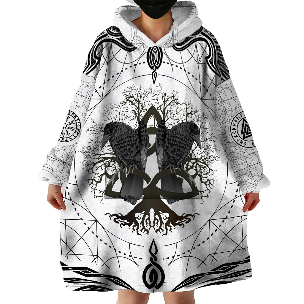Mystic Valknut and Viking Circle Wearable Blanket Hoodie with Twin Raven Accents - Wonder Print Shop