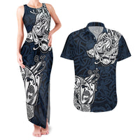 Viking Couples Matching Tank Maxi Dress and Hawaiian Shirt Legendary Viking Boar and Intricate Norse Patterns - Wonder Print Shop