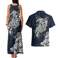 Viking Couples Matching Tank Maxi Dress and Hawaiian Shirt Legendary Viking Boar and Intricate Norse Patterns - Wonder Print Shop