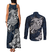 Viking Couples Matching Tank Maxi Dress and Long Sleeve Button Shirts Legendary Viking Boar and Intricate Norse Patterns - Wonder Print Shop