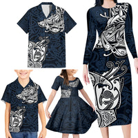 Viking Family Matching Long Sleeve Bodycon Dress and Hawaiian Shirt Legendary Viking Boar and Intricate Norse Patterns - Wonder Print Shop
