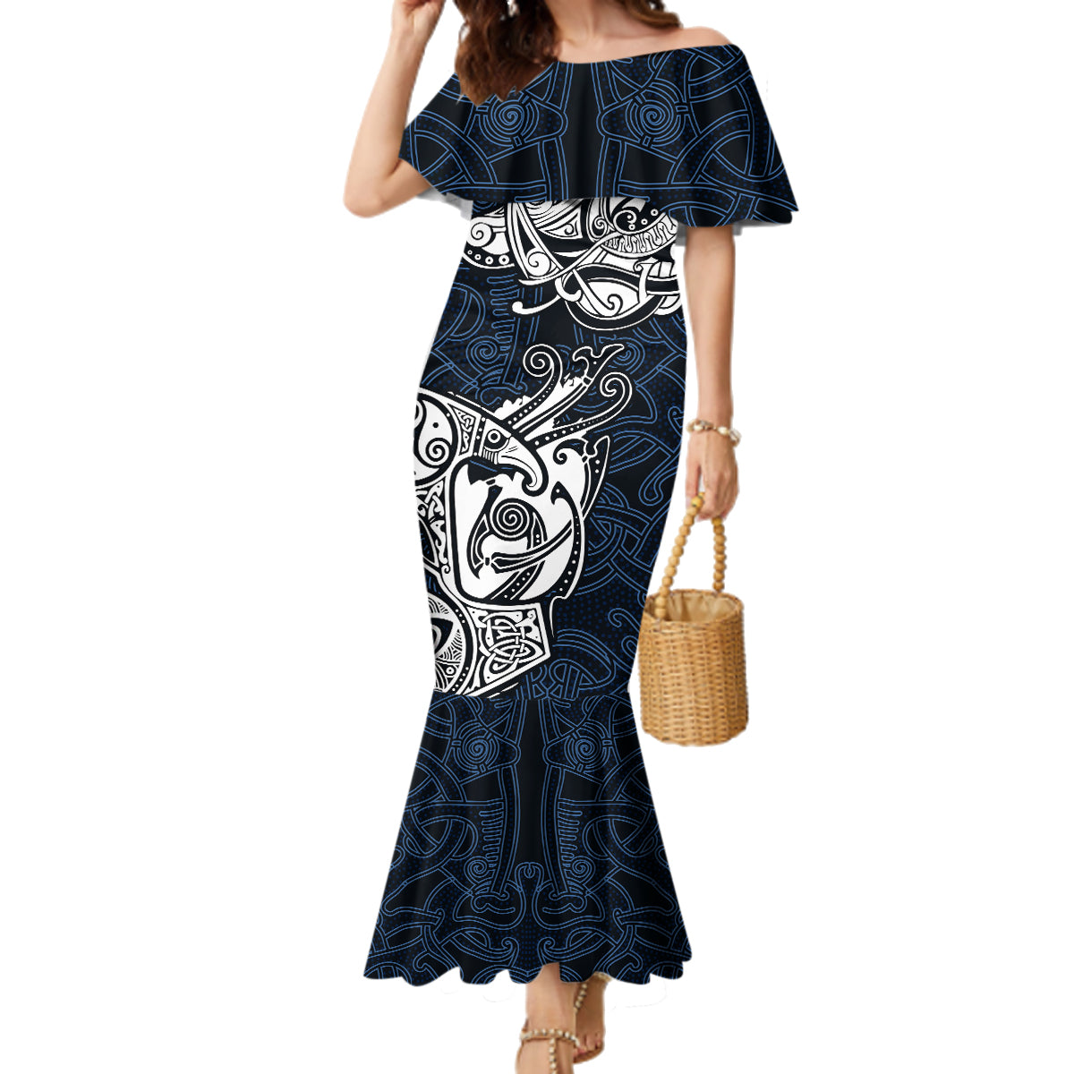 Viking Family Matching Mermaid Dress and Hawaiian Shirt Legendary Viking Boar and Intricate Norse Patterns - Wonder Print Shop