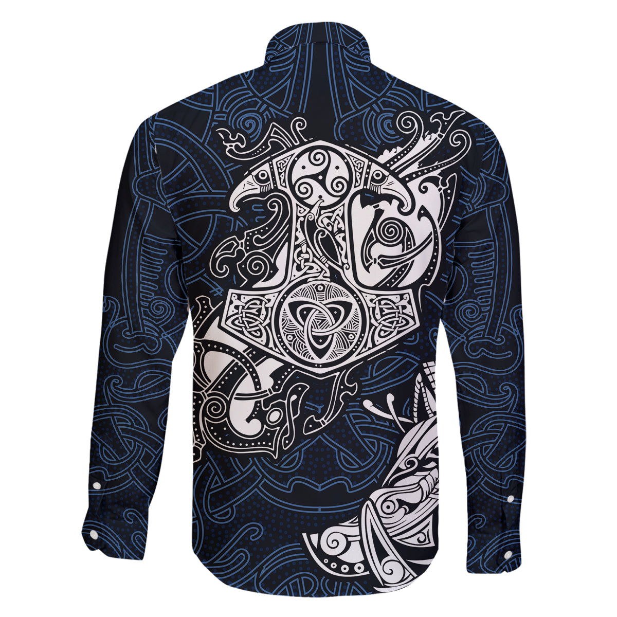 Viking Family Matching Off Shoulder Long Sleeve Dress and Hawaiian Shirt Legendary Viking Boar and Intricate Norse Patterns - Wonder Print Shop