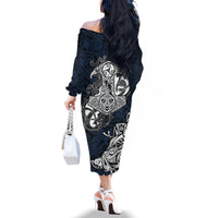 Viking Family Matching Off Shoulder Long Sleeve Dress and Hawaiian Shirt Legendary Viking Boar and Intricate Norse Patterns - Wonder Print Shop
