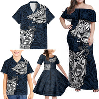 Viking Family Matching Off Shoulder Maxi Dress and Hawaiian Shirt Legendary Viking Boar and Intricate Norse Patterns - Wonder Print Shop