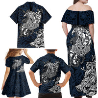 Viking Family Matching Off Shoulder Maxi Dress and Hawaiian Shirt Legendary Viking Boar and Intricate Norse Patterns - Wonder Print Shop