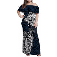 Viking Family Matching Off Shoulder Maxi Dress and Hawaiian Shirt Legendary Viking Boar and Intricate Norse Patterns - Wonder Print Shop