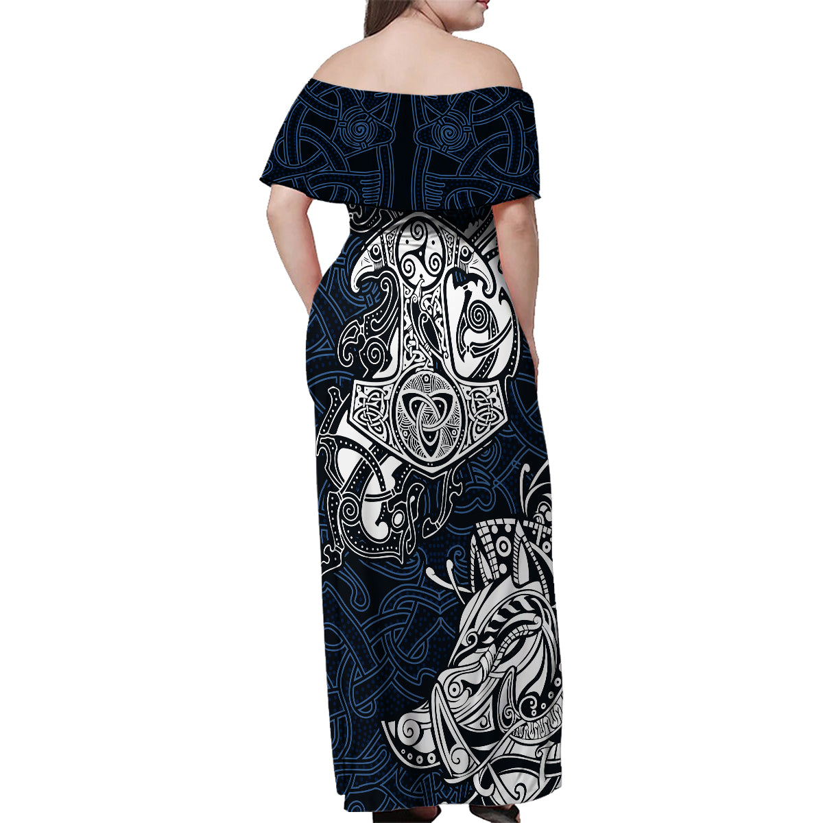 Viking Family Matching Off Shoulder Maxi Dress and Hawaiian Shirt Legendary Viking Boar and Intricate Norse Patterns - Wonder Print Shop