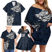 Viking Family Matching Off Shoulder Short Dress and Hawaiian Shirt Legendary Viking Boar and Intricate Norse Patterns - Wonder Print Shop