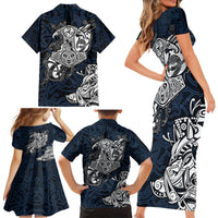 Viking Family Matching Short Sleeve Bodycon Dress and Hawaiian Shirt Legendary Viking Boar and Intricate Norse Patterns - Wonder Print Shop