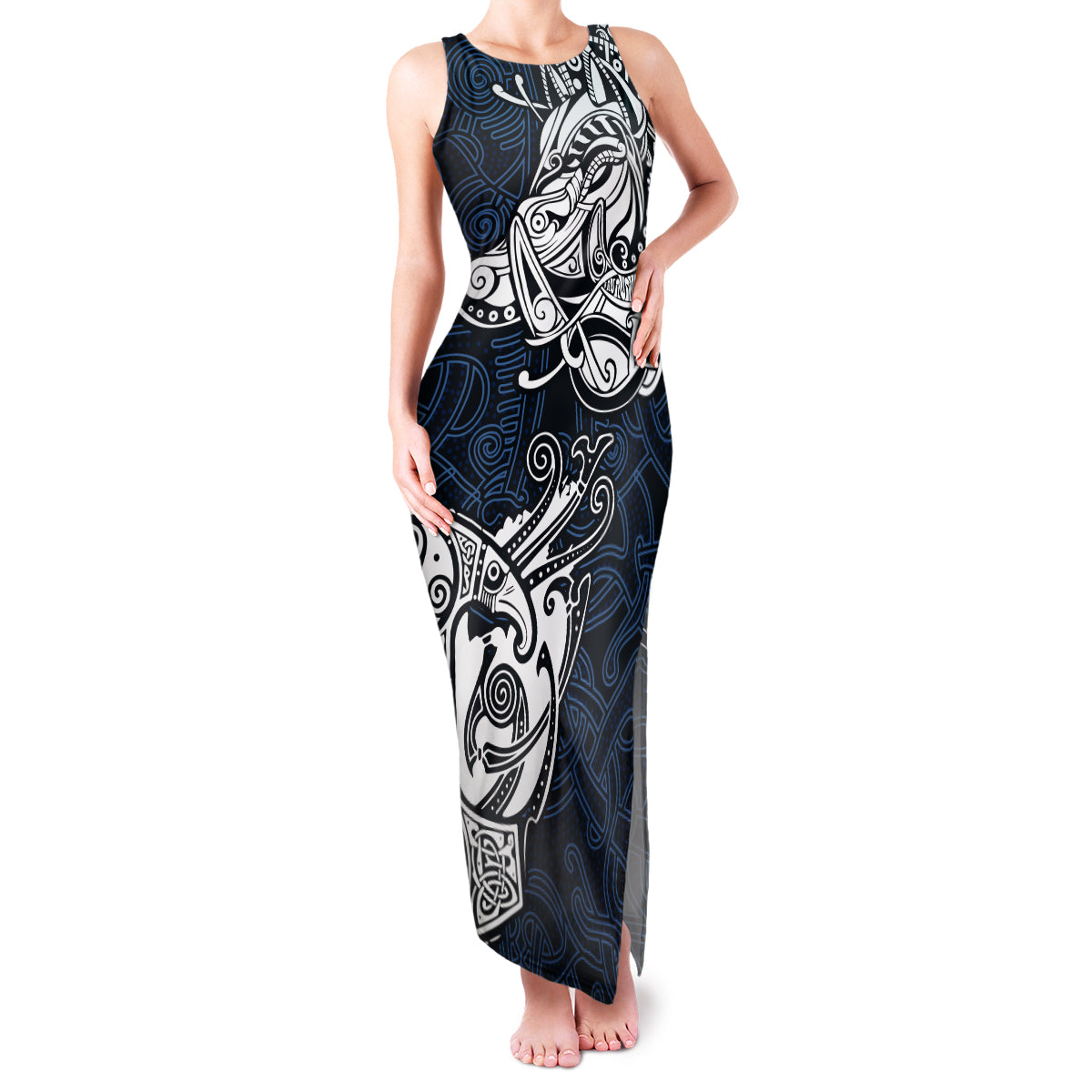 Viking Family Matching Tank Maxi Dress and Hawaiian Shirt Legendary Viking Boar and Intricate Norse Patterns - Wonder Print Shop