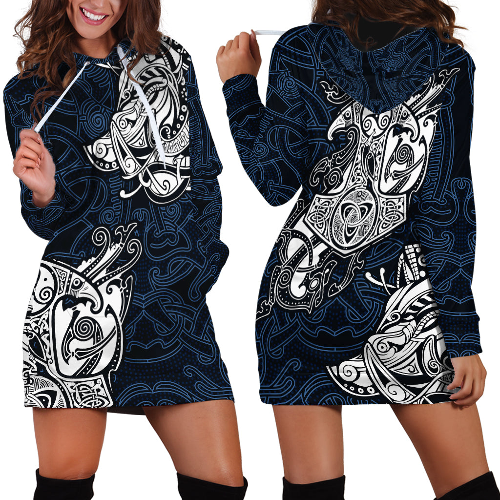 Viking Hoodie Dress Legendary Viking Boar and Intricate Norse Patterns - Wonder Print Shop