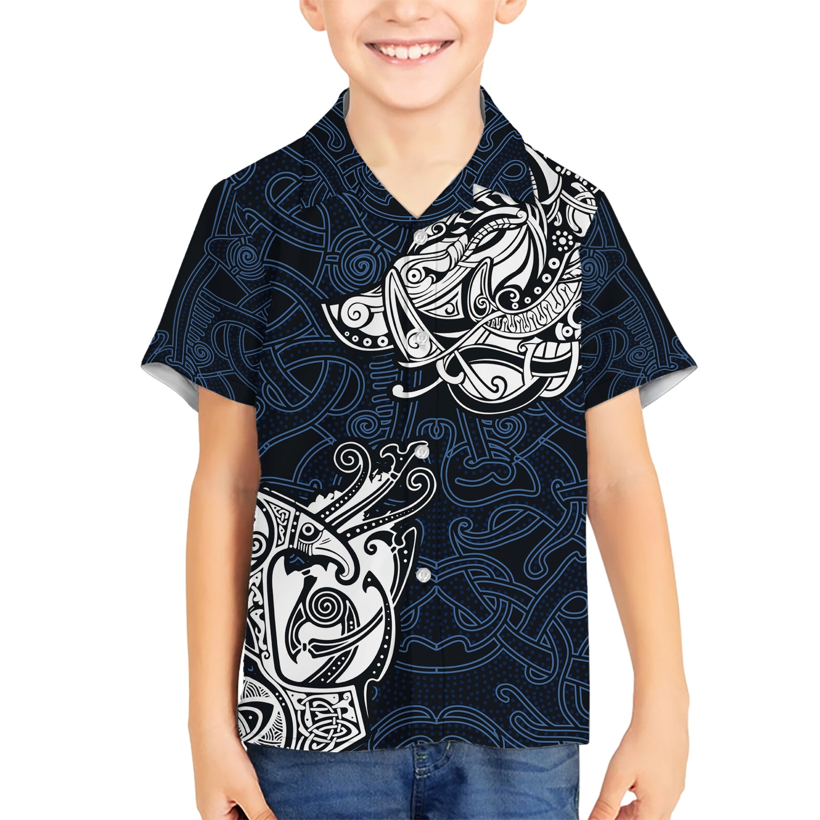 Viking Kid Hawaiian Shirt Legendary Viking Boar and Intricate Norse Patterns - Wonder Print Shop