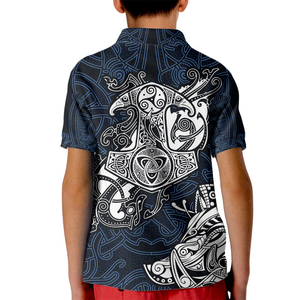 Viking Kid Polo Shirt Legendary Viking Boar and Intricate Norse Patterns - Wonder Print Shop