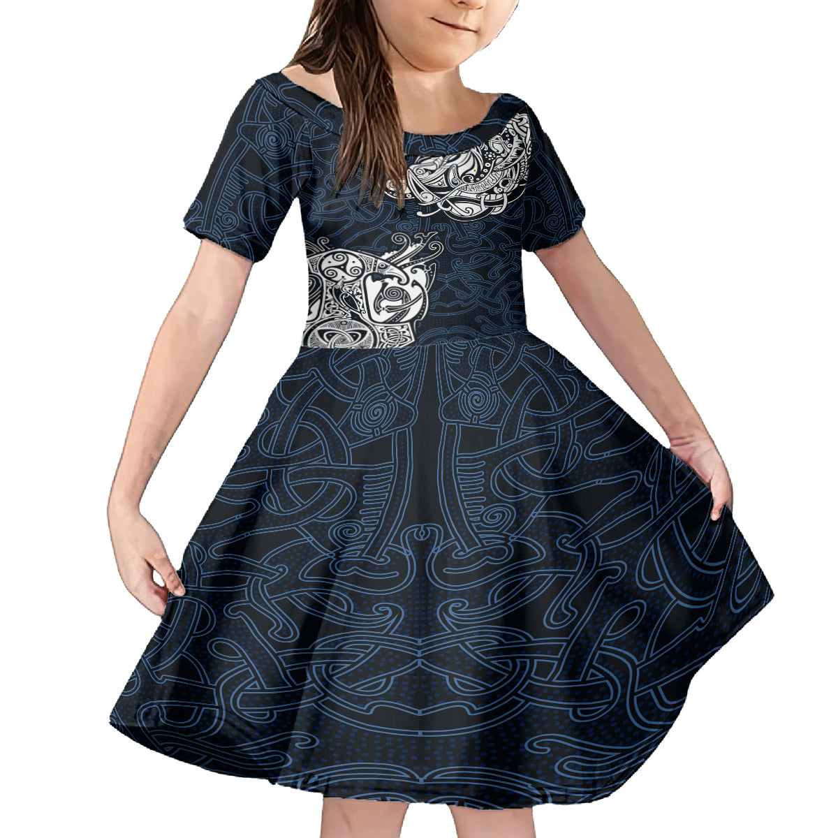 Viking Kid Short Sleeve Dress Legendary Viking Boar and Intricate Norse Patterns - Wonder Print Shop