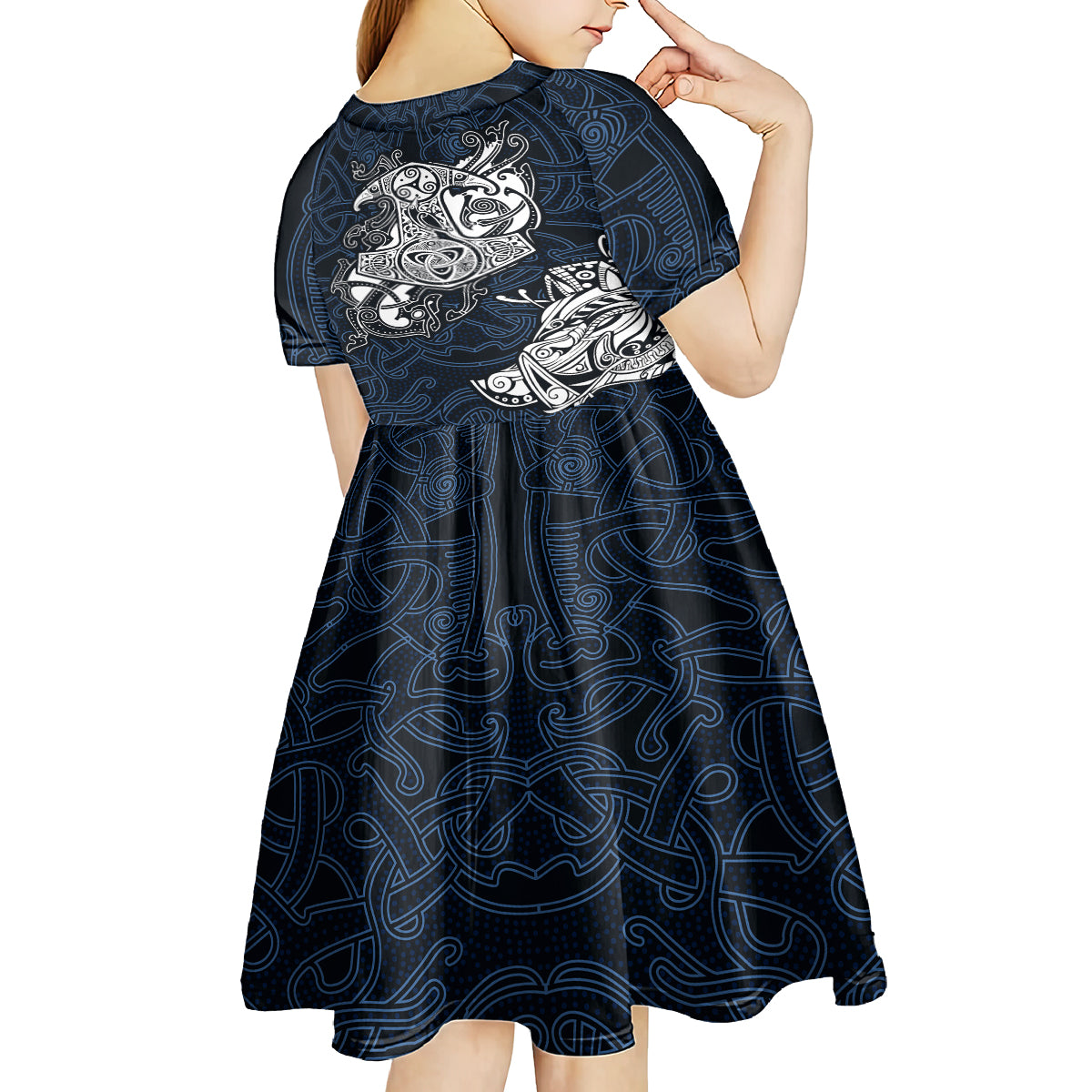 Viking Kid Short Sleeve Dress Legendary Viking Boar and Intricate Norse Patterns - Wonder Print Shop