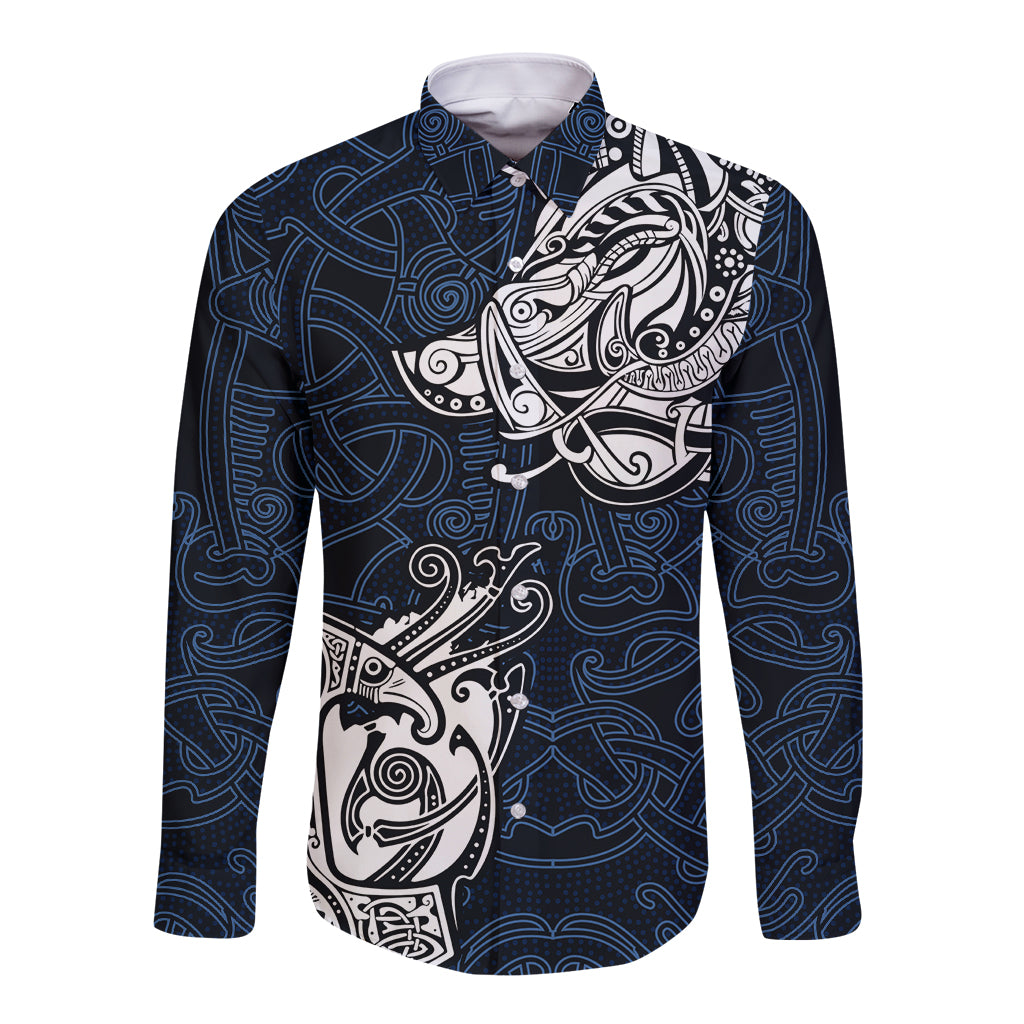 Viking Long Sleeve Button Shirt Legendary Viking Boar and Intricate Norse Patterns - Wonder Print Shop