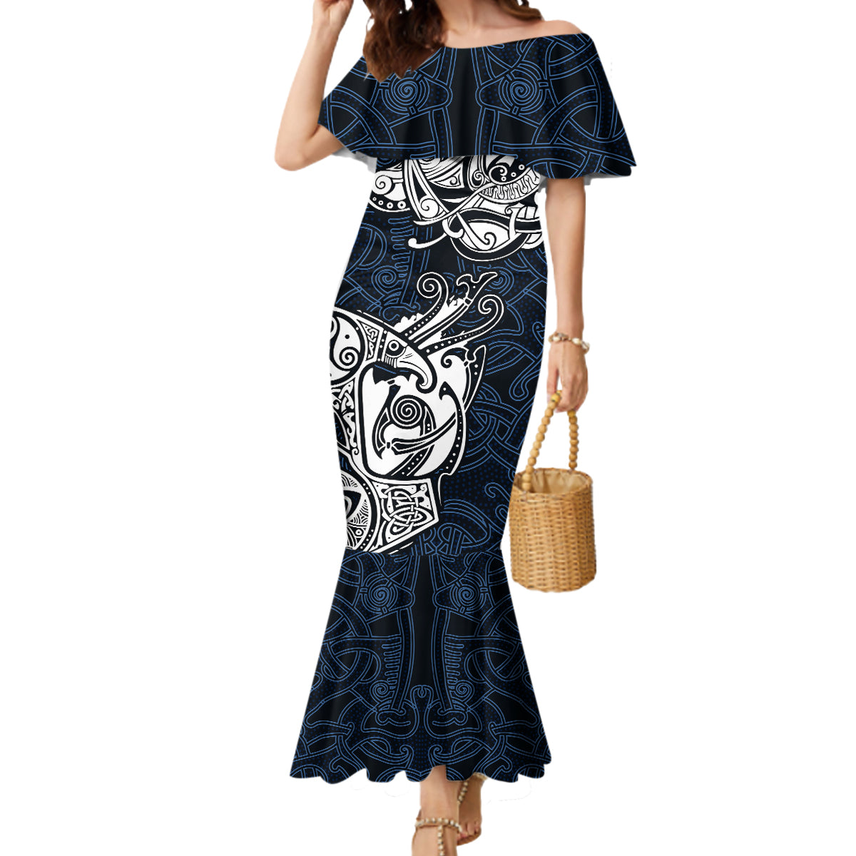 Viking Mermaid Dress Legendary Viking Boar and Intricate Norse Patterns - Wonder Print Shop