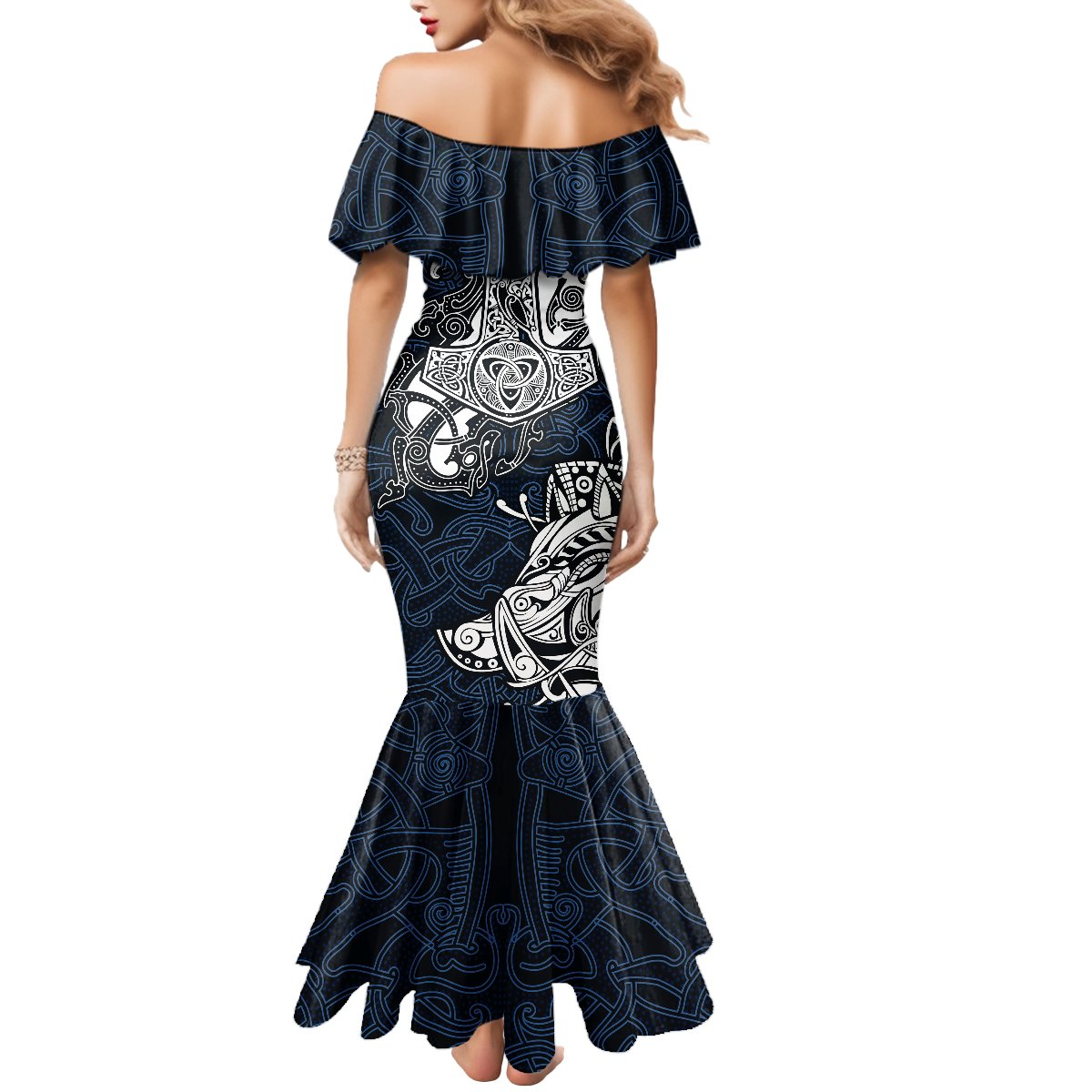 Viking Mermaid Dress Legendary Viking Boar and Intricate Norse Patterns - Wonder Print Shop