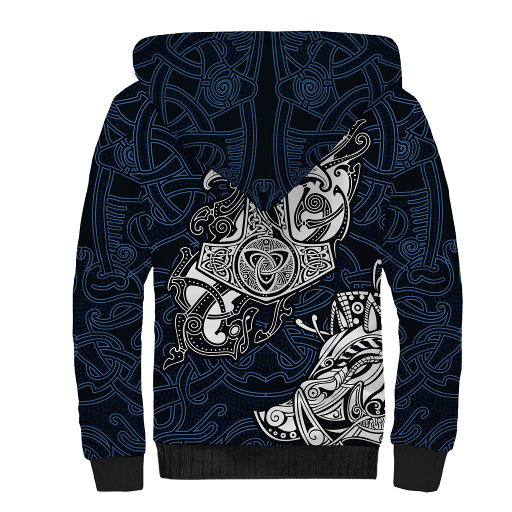 Viking Sherpa Hoodie Legendary Viking Boar and Intricate Norse Patterns - Wonder Print Shop
