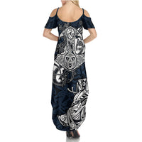 Viking Summer Maxi Dress Legendary Viking Boar and Intricate Norse Patterns - Wonder Print Shop
