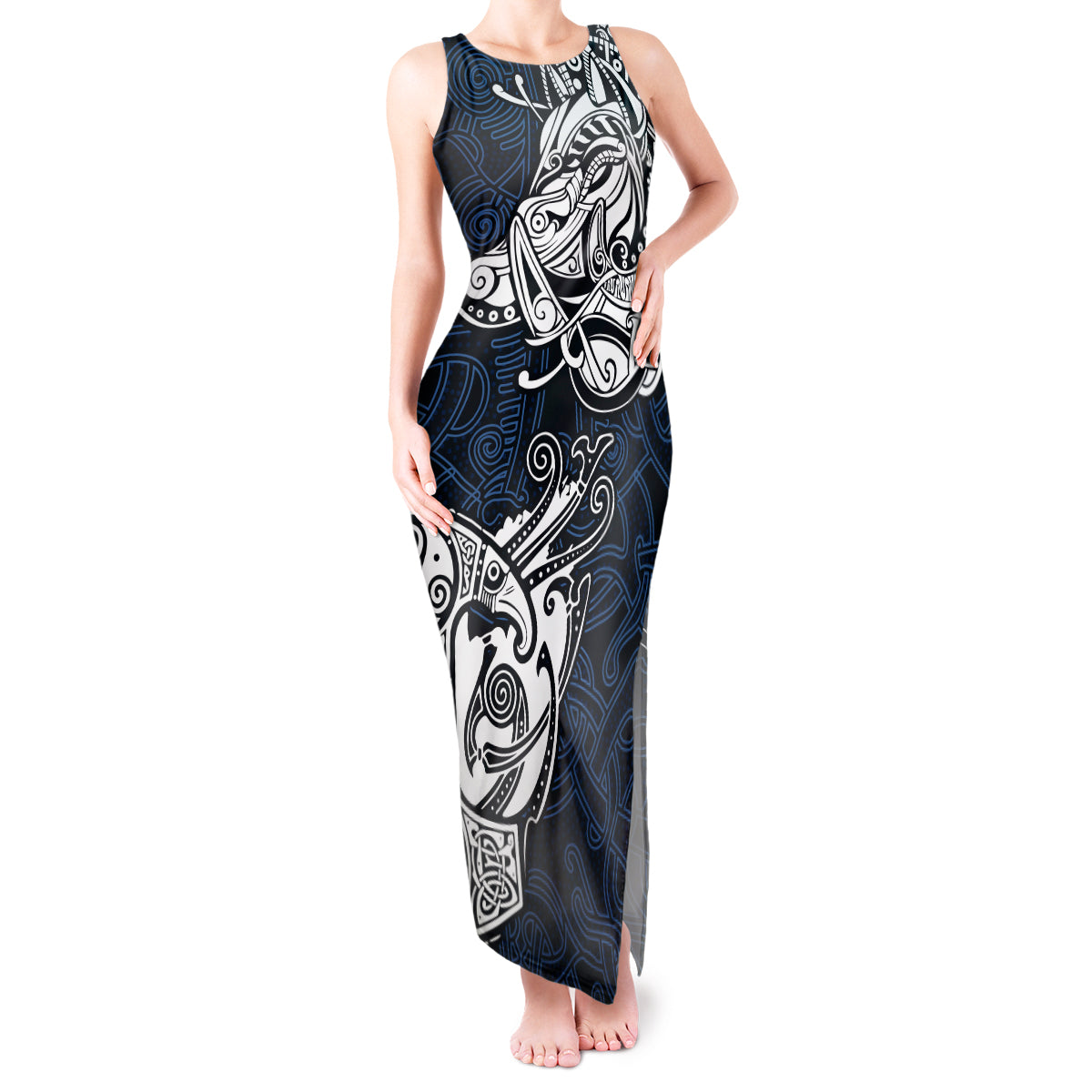 Viking Tank Maxi Dress Legendary Viking Boar and Intricate Norse Patterns - Wonder Print Shop