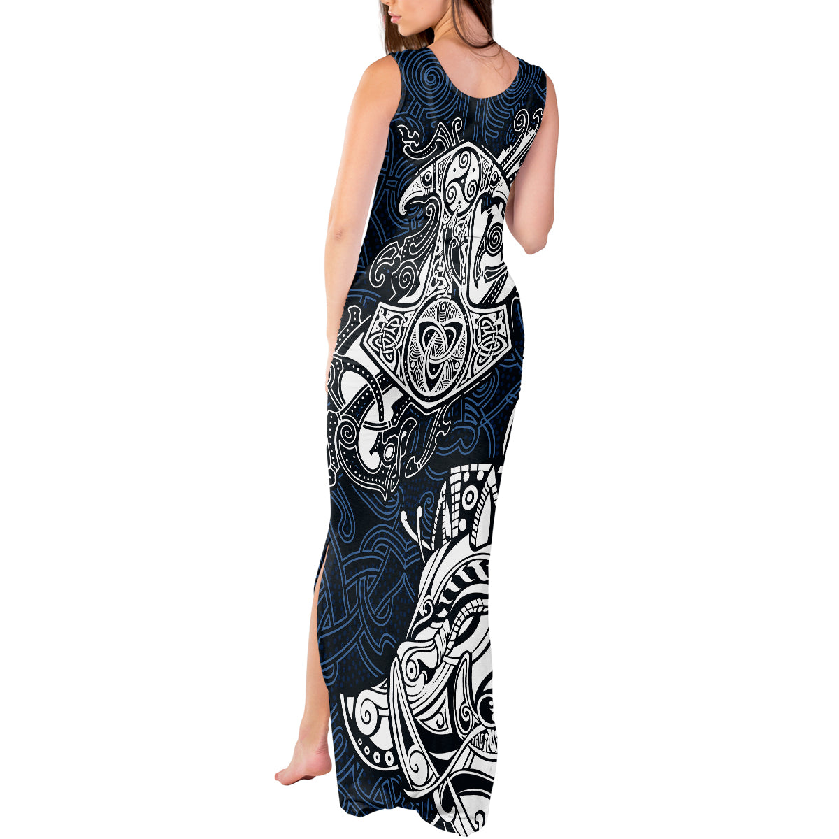 Viking Tank Maxi Dress Legendary Viking Boar and Intricate Norse Patterns - Wonder Print Shop